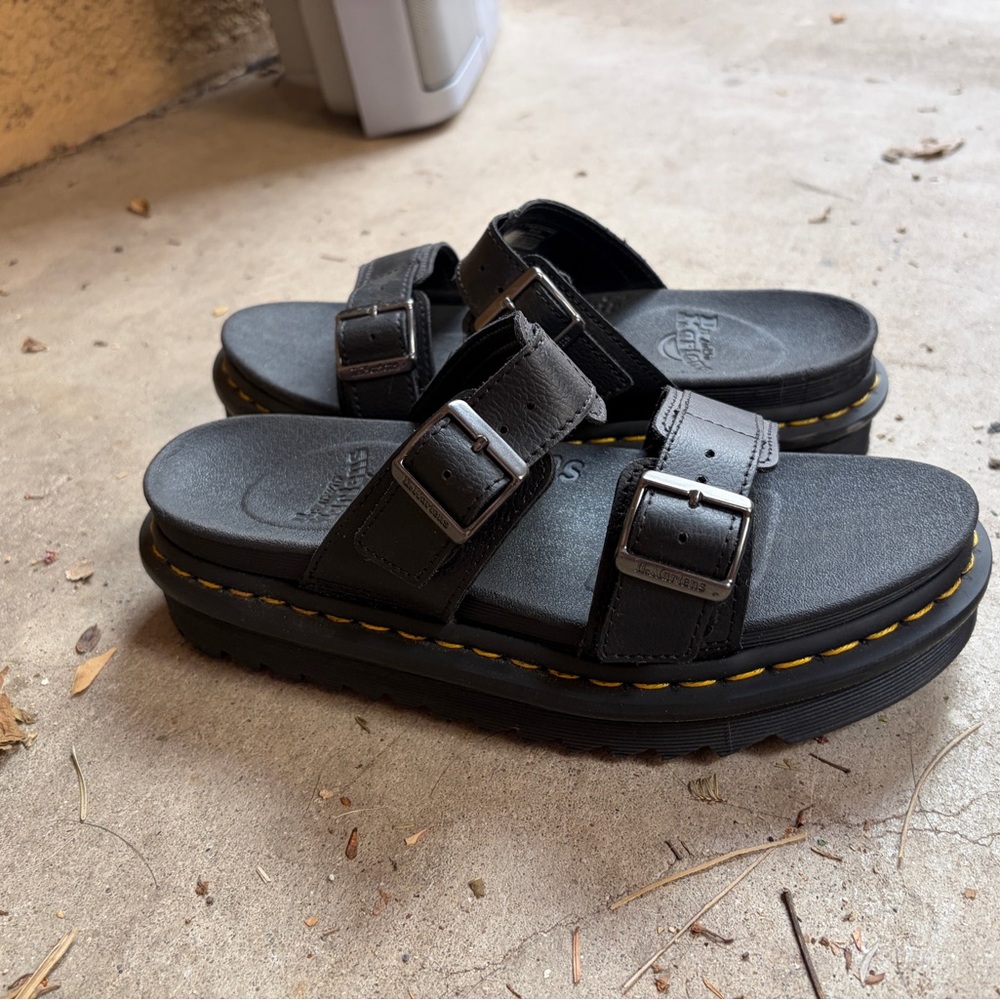 Dr. Martens Black Leather Buckle Slide Sandals